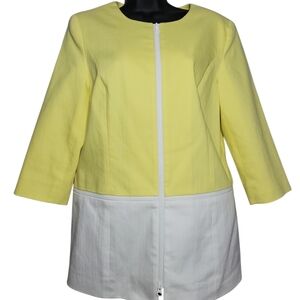 Doncaster Collection Yellow White Colorblock Zip Front Jacket Sz 10 Shoulder Pad